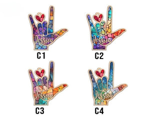 Personalized Sign Language Ornament,ASL Suncatcher, Hand Sign Language Ornament,ASL I Love You Suncatcher Ornament,ASL Personalized Ornament