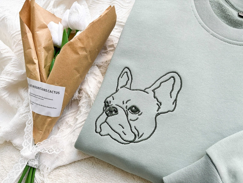 Custom Embroidered Pet Sweatshirts with Pet Photo and Name,Custom Embroidered Dog Hoodie,Embroidered Pet Portrait,Gift for Dog Dad/Mom