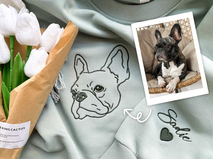 Custom Embroidered Pet Sweatshirts with Pet Photo and Name,Custom Embroidered Dog Hoodie,Embroidered Pet Portrait,Gift for Dog Dad/Mom