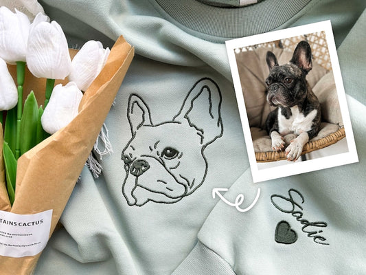 Custom Embroidered Pet Sweatshirts with Pet Photo and Name,Custom Embroidered Dog Hoodie,Embroidered Pet Portrait,Gift for Dog Dad/Mom