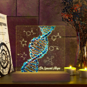 Personalized DNA Science 3D Lamp Wooden Base, Biology Science, Nurse Doctor Physician, Microbiology, Biomedical, Pre-med, Chemistry Gift