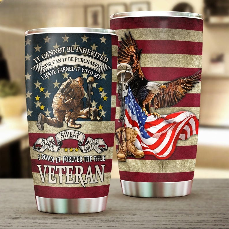 Honor Veteran Insulated Tumbler, Veteran Military Tumbler, Patriotic Tumbler, Military Bald Eagle Insulated Coffee Cup, Gift For Veteran