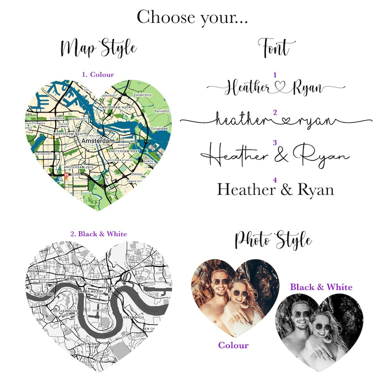 Engagement Gift For Couple - Engagement Map - Couples Gift - Personalised Map Photo Print - Engagement Map - Framed Engagement Print