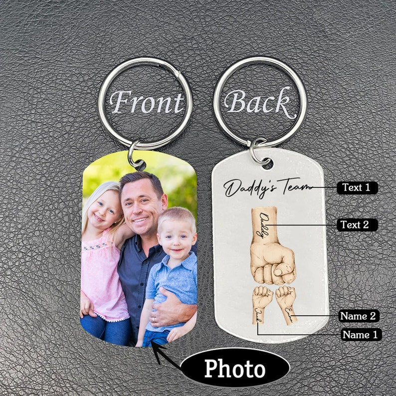 Daddy's Team Keychain for Father's Day Gift, Dad and Kids Fist Bump Keyring for Dad, Grandad Keyring, Personalised Fathers Day Gift
