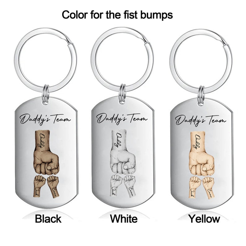 Daddy's Team Keychain for Father's Day Gift, Dad and Kids Fist Bump Keyring for Dad, Grandad Keyring, Personalised Fathers Day Gift