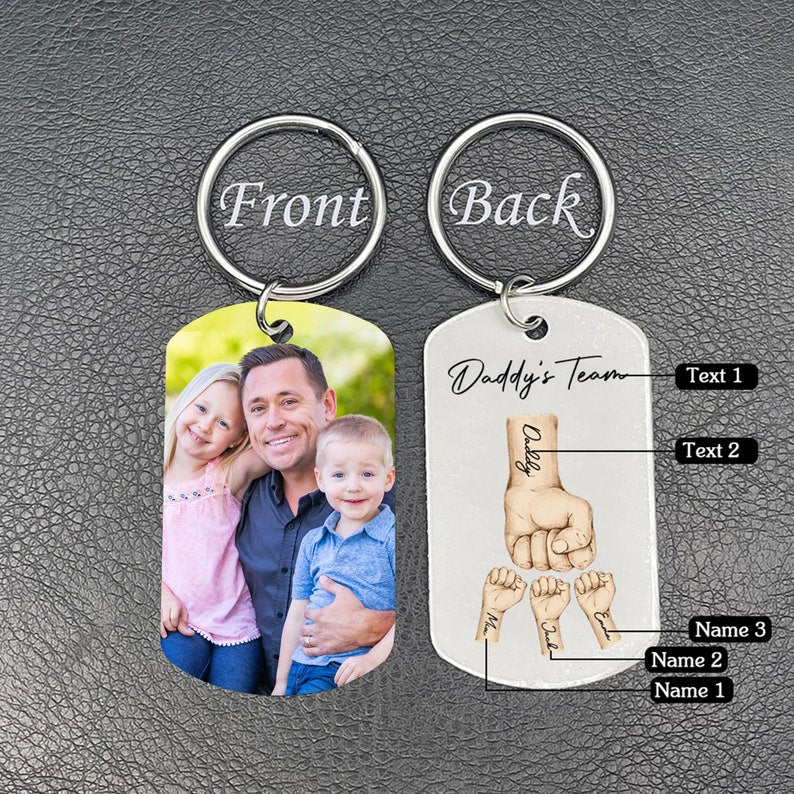 Daddy's Team Keychain for Father's Day Gift, Dad and Kids Fist Bump Keyring for Dad, Grandad Keyring, Personalised Fathers Day Gift