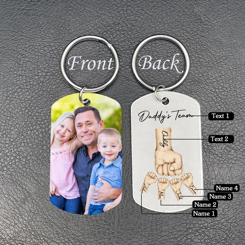 Daddy's Team Keychain for Father's Day Gift, Dad and Kids Fist Bump Keyring for Dad, Grandad Keyring, Personalised Fathers Day Gift