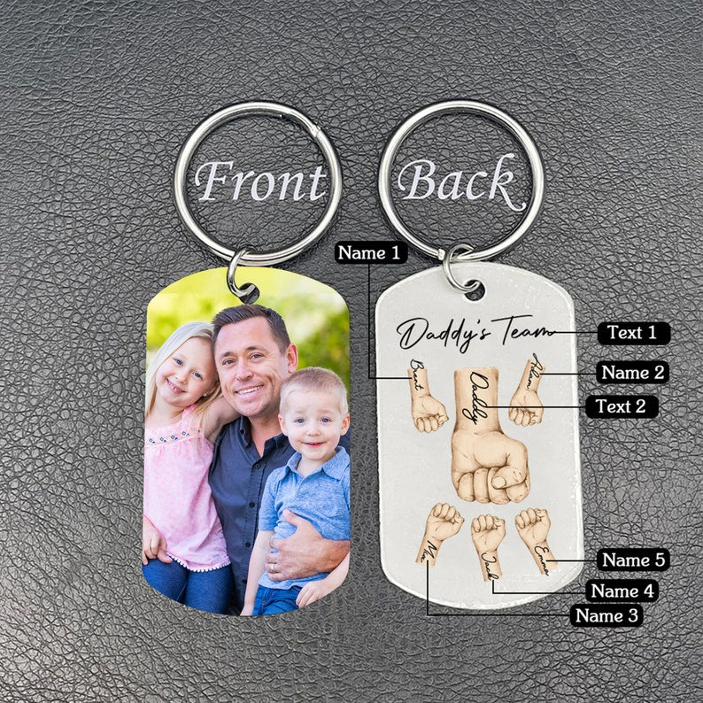 Daddy's Team Keychain for Father's Day Gift, Dad and Kids Fist Bump Keyring for Dad, Grandad Keyring, Personalised Fathers Day Gift