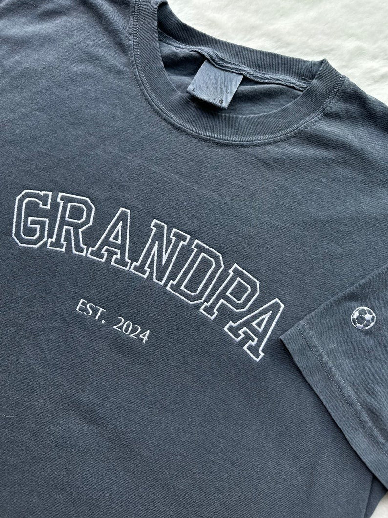 Custom Embroidered Father's Day T-shirt, Name On Sleeve With Icon, Daddy Est Year Shirt, Gift For New Dad, Father's Day Gift