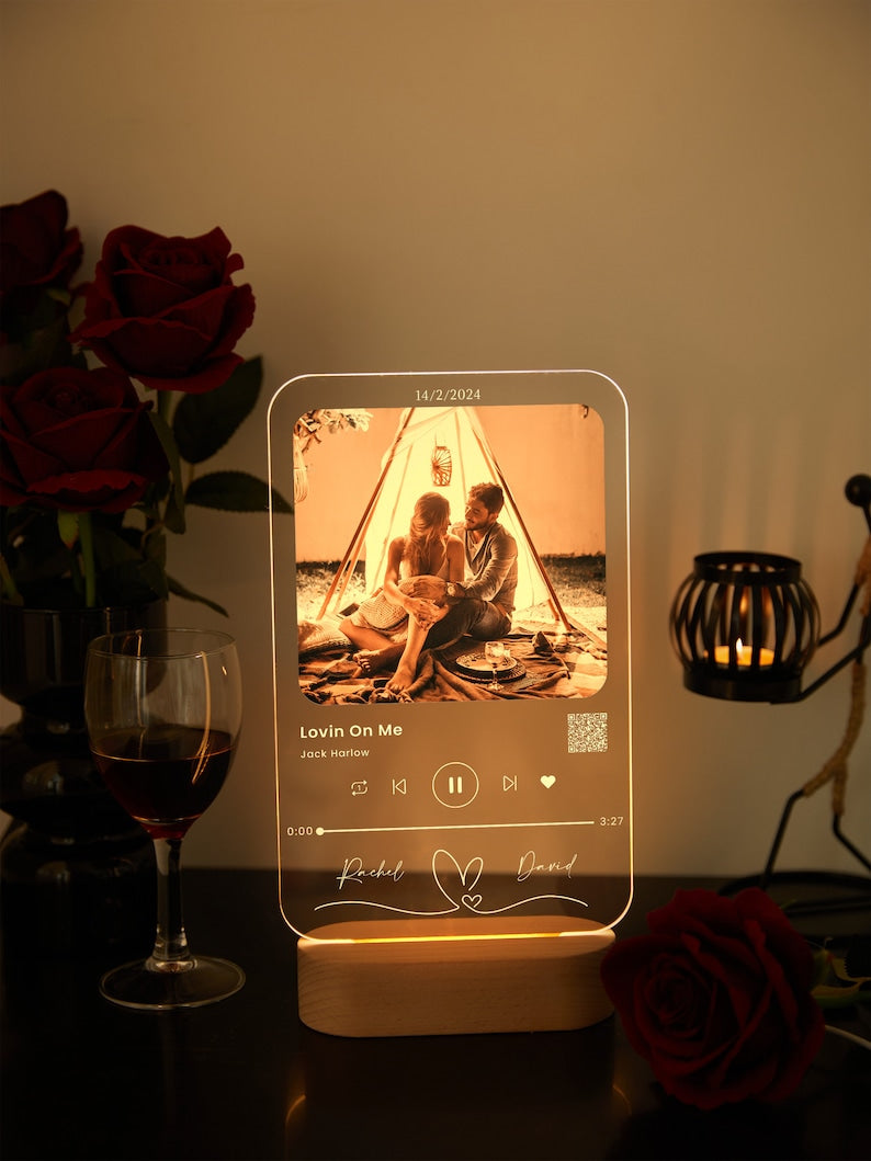 Custom acrylic music plaque, Couples Gift, unique Wedding LED plaque,acrylic plaque with photo,custom picture frames,song picture frame
