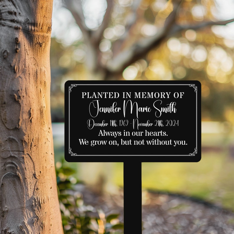 Memorial Tree Plaque with Stake, Personalized Sturdy Metal Garden Marker, Tree Sign, Remembrance Plaque-Multiple Colors, Tree Plaque Marker