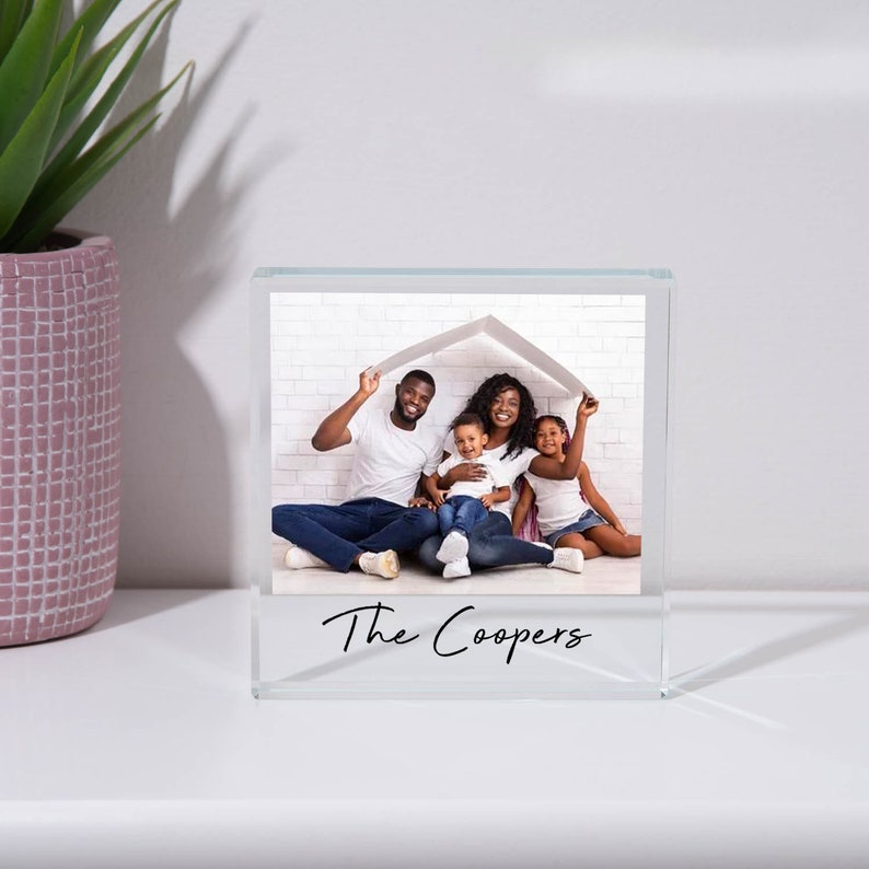 Personalised Our Family Photo Glass Block UV Printed Gifts Ideas For Birthday Christmas Mothers Day Fathers Day Memories Image Family Print