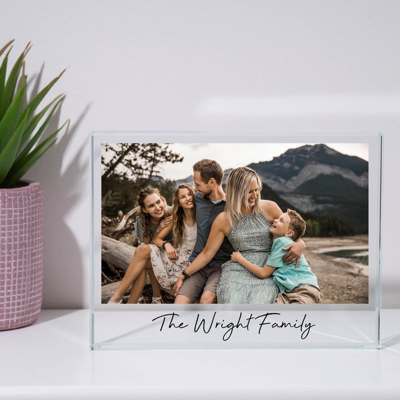 Personalised Our Family Photo Glass Block UV Printed Gifts Ideas For Birthday Christmas Mothers Day Fathers Day Memories Image Family Print