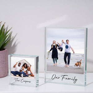 Personalised Our Family Photo Glass Block UV Printed Gifts Ideas For Birthday Christmas Mothers Day Fathers Day Memories Image Family Print