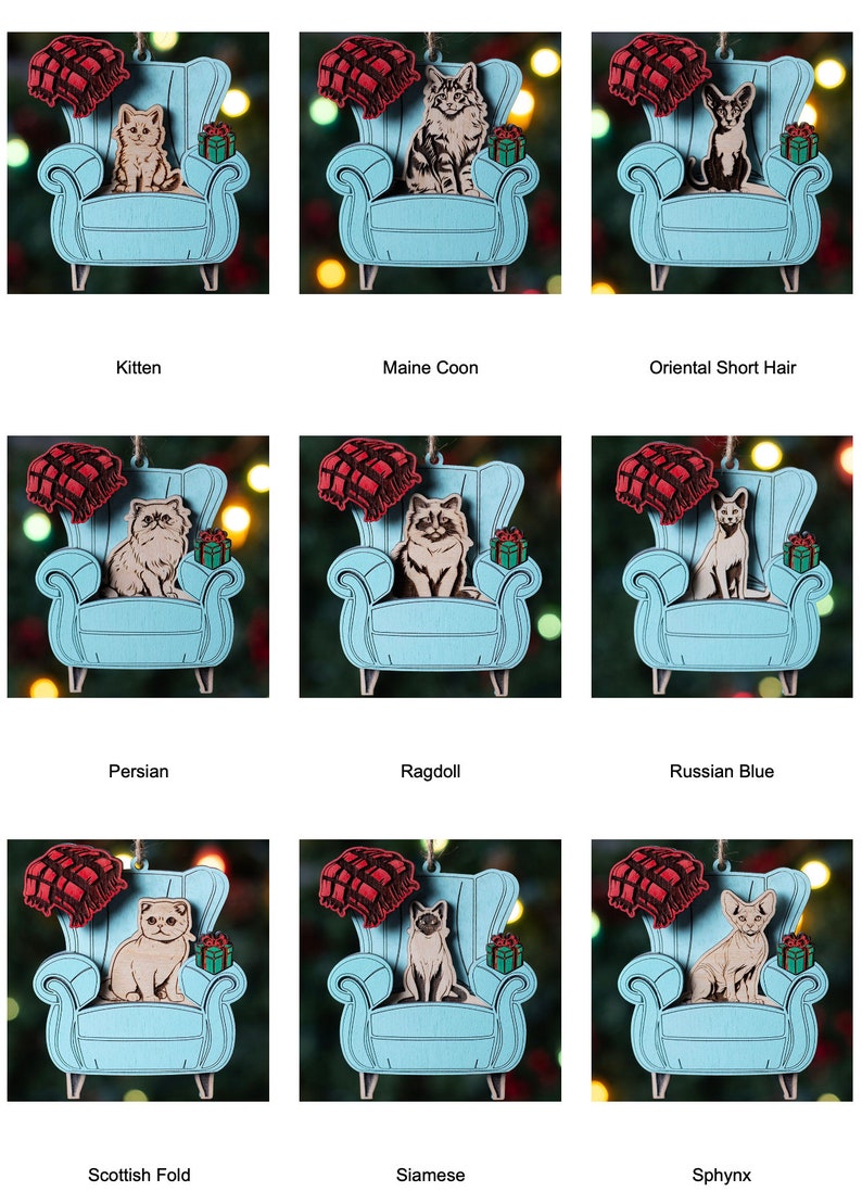 Christmas Layer Ornament, Interchangeable Cat Breed Christmas Armchair Ornament, Cat Lady Gift