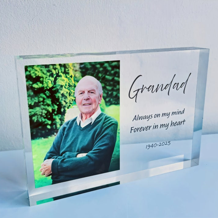 Personalised Memorial Gift - Custom Photo Plaque Keepsake for Friends & Family - Remembrance Acrylic Photo Block-Sympathy Gift for Loved One