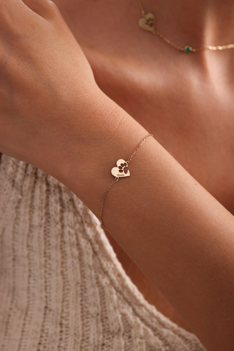 Paw Print Bracelet,Dog/Cat Bracelet,Heart Shapped Paw Bracelet,Personalized Pet Bracelet,Animal Friendly Jewelry Pet Lover Gift Gift for Mom