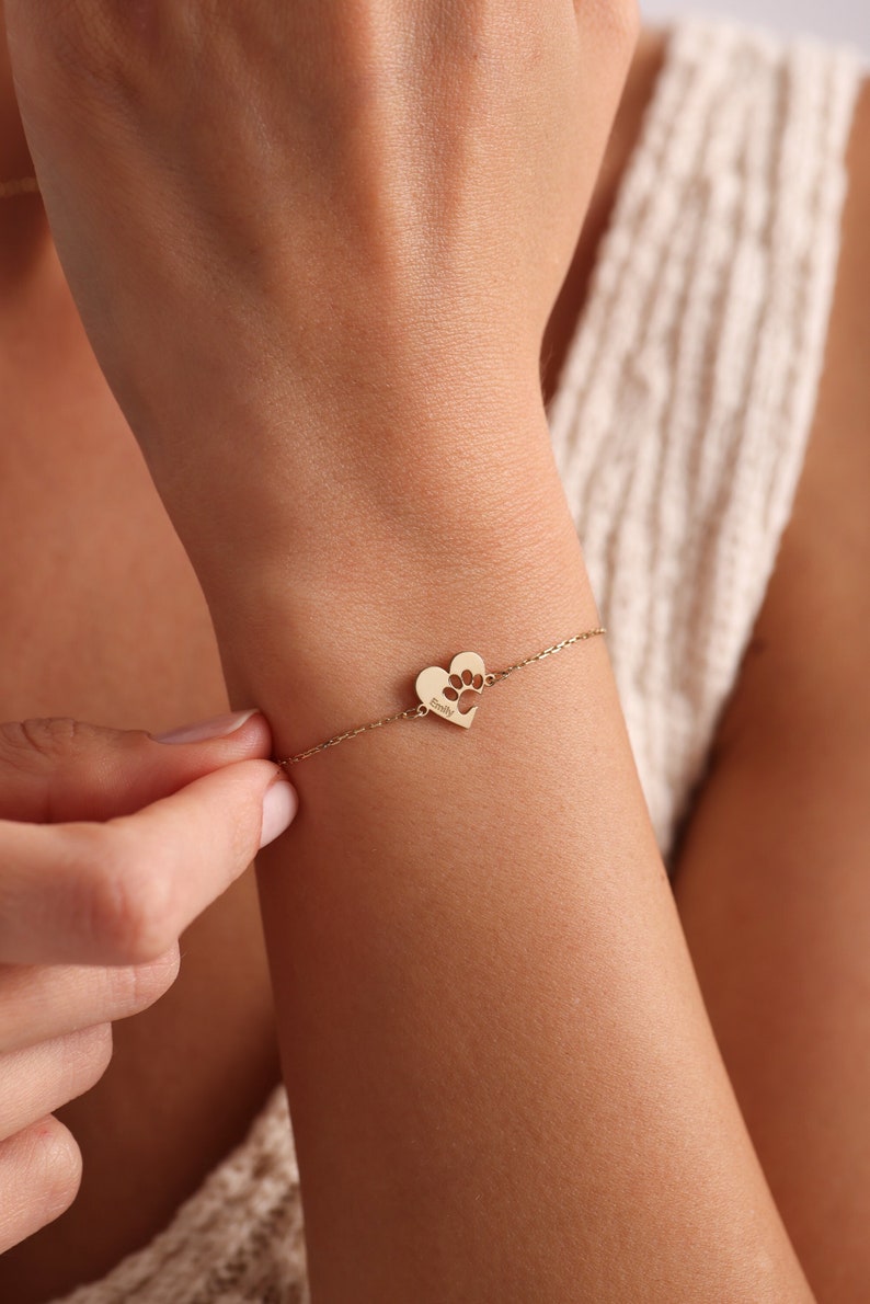Paw Print Bracelet,Dog/Cat Bracelet,Heart Shapped Paw Bracelet,Personalized Pet Bracelet,Animal Friendly Jewelry Pet Lover Gift Gift for Mom
