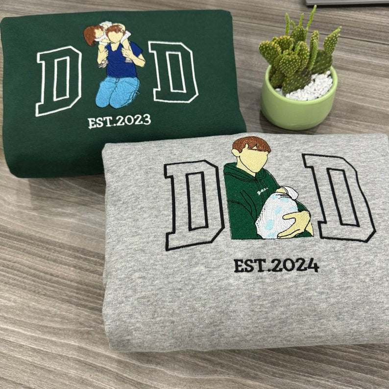 Father's Day Personalized Embroidered Family Photo Shirt