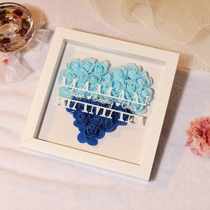 Personalized Flower Heart Shadow Box for Mom,Roses Shadowbox with Names,Custom Frame Gift for Mother's Day,Gift for Mom and Grandma Nana
