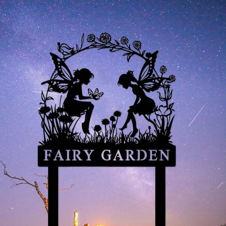 Personalized Fairy Metal Garden Sign, Custom Garden Sign, Fairy Garden Stake, Outdoor Garden Yard Decor, Metal Fairy Garden Art, Gardener Gift