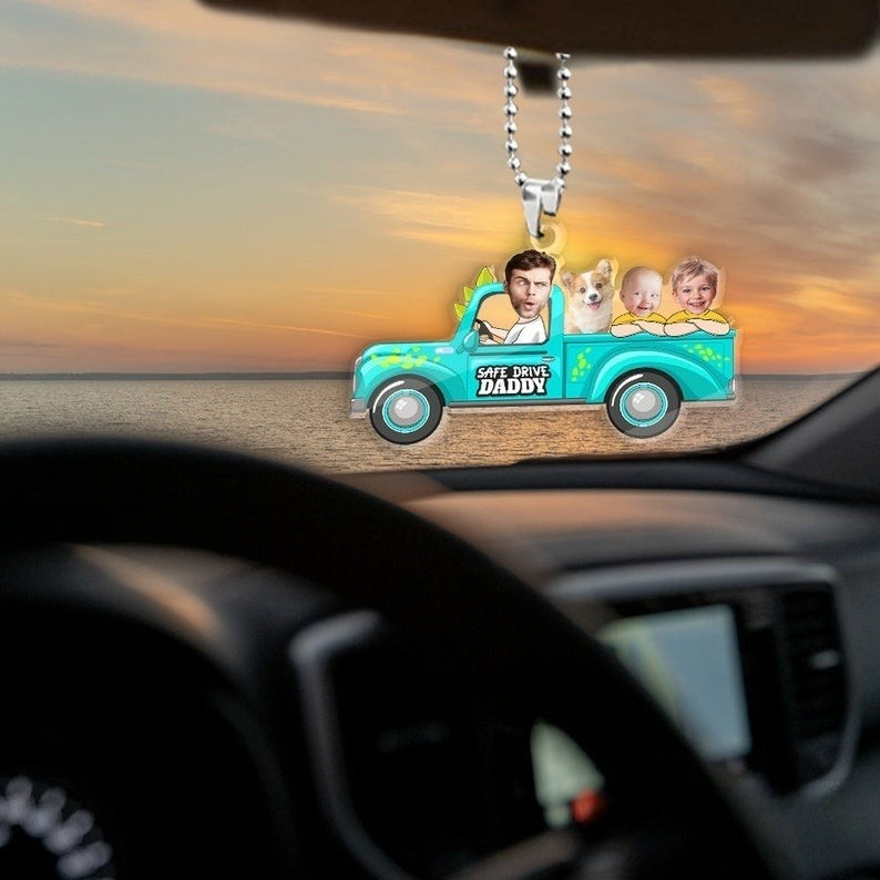 Custom Photo Baby In Truck, Drive Safe Daddy Ornament, Personalized First Father Gift, Custom Hanging Ornament, Gift For Husband