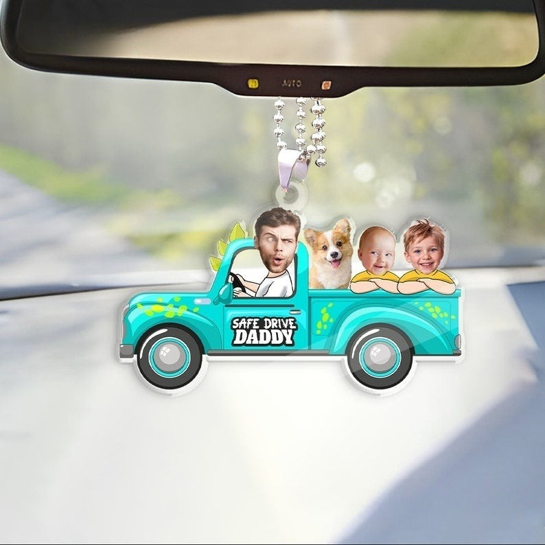 Custom Photo Baby In Truck, Drive Safe Daddy Ornament, Personalized First Father Gift, Custom Hanging Ornament, Gift For Husband