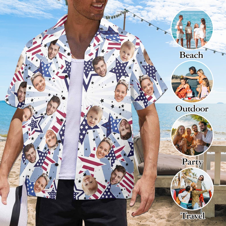 Custom Independence Day Shirts Custom Hawaiian Shirts Flags, Independence Day 4th of July Gifts Custom Photo Hawaiian Shirts Beach shirt