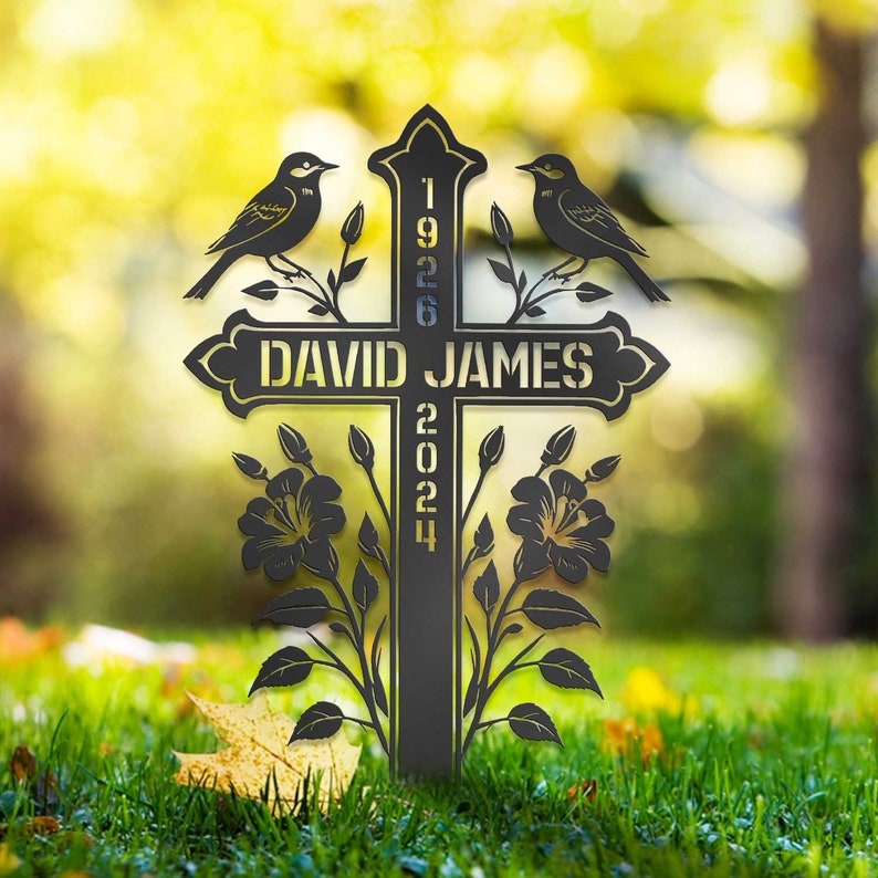 Custom Memorial Metal Cross Stake, Grave Marker, Sympathy Gifts, Remembrance Gift, Lawn Metal Cross, Garden Stake, Memorial Gift