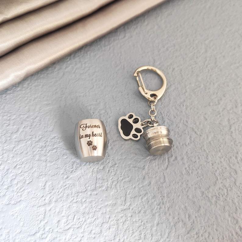 Forever In Our Hearts Personalized Dog Ashes Keepsake,Pet Urns Keychain for Dogs,Cremation Keyrings Urn,Pet Memorial Dog Paw Keychain,Pet Loss Gift,Pet Locket