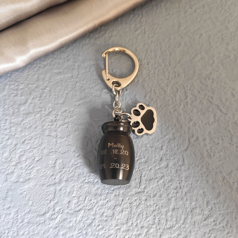 No longer by my side Forever in my Heart Personalized Dog Ashes Keepsake,Pet Urns Keychain for Dogs,Cremation Keyrings Urn,Pet Memorial Dog Paw Keychain,Pet Loss Gift,Pet Locket