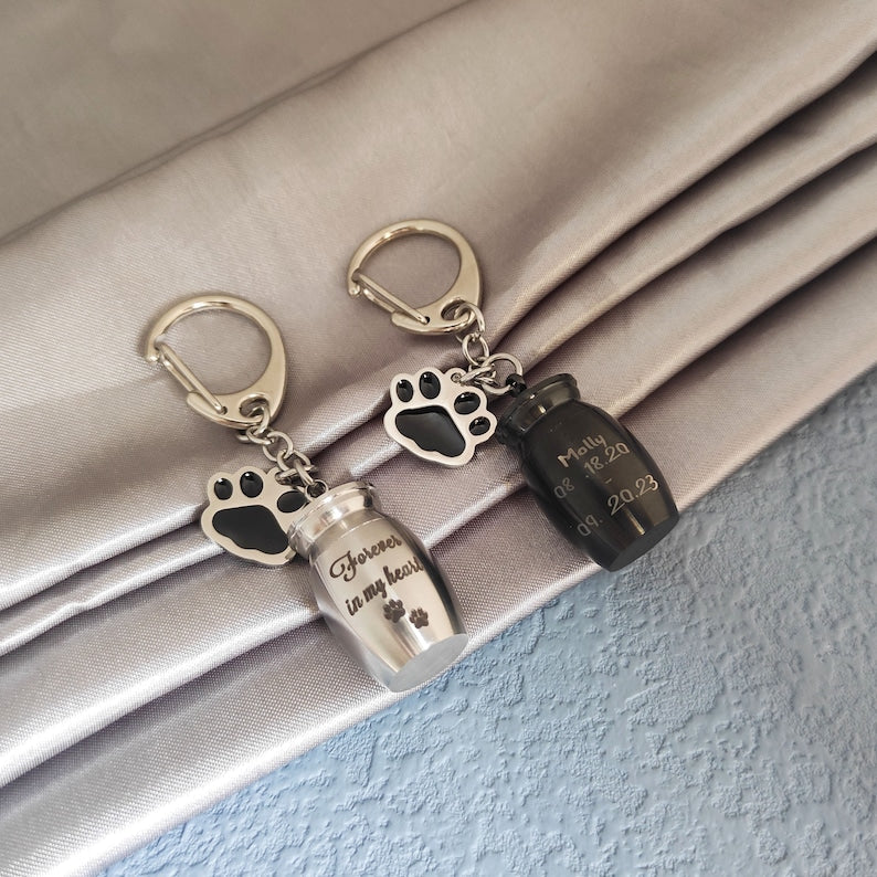 Forever In Our Hearts Personalized Dog Ashes Keepsake,Pet Urns Keychain for Dogs,Cremation Keyrings Urn,Pet Memorial Dog Paw Keychain,Pet Loss Gift,Pet Locket