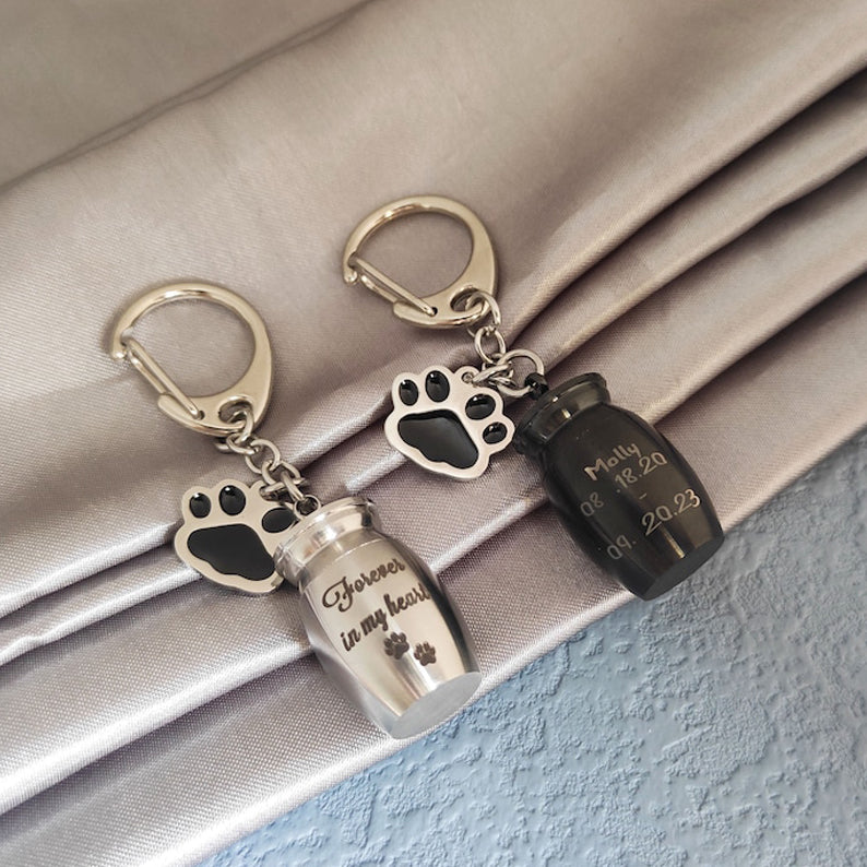 Forever In Our Hearts Personalized Dog Ashes Keepsake,Pet Urns Keychain for Dogs,Cremation Keyrings Urn,Pet Memorial Dog Paw Keychain,Pet Loss Gift,Pet Locket