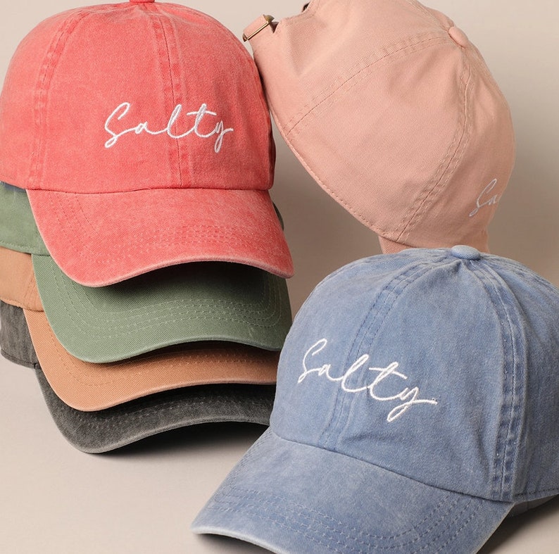 Salty Hat, Stay Salty, Trendy Hat, Fish Hat, Embroidered Sun Hat, Beach Bum, Baseball Cap, Embroidery Cap, Embroidered Hat, Washed Cotton il_794xN.6069784876_rh2r.jpg