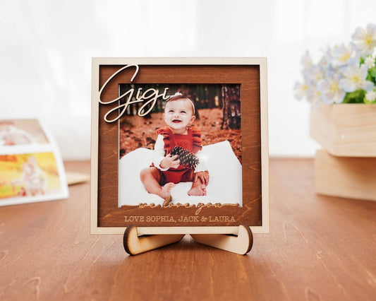 Personalized Photo Frame, Custom Wood Picture Frame, Couple Picture Frame, Engagement Frame, Gift For Family, Gift for Mom, Gigi, Nana Gifts