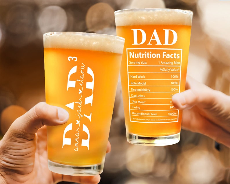 Custom Kids Names Beer Glass, Dad Gift From Daughter Son, Fathers Day Gift, Personalized Gift For Dad, Dad Birthday Gift, Dad Beer Glass