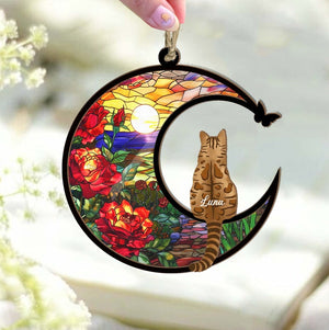 Personalized Cat Memorial Suncatcher, Custom Cat Memorial Gift, Cat Windows Hanging, Pet Memorial Suncatcher, Cat Loss Sympathy Gift