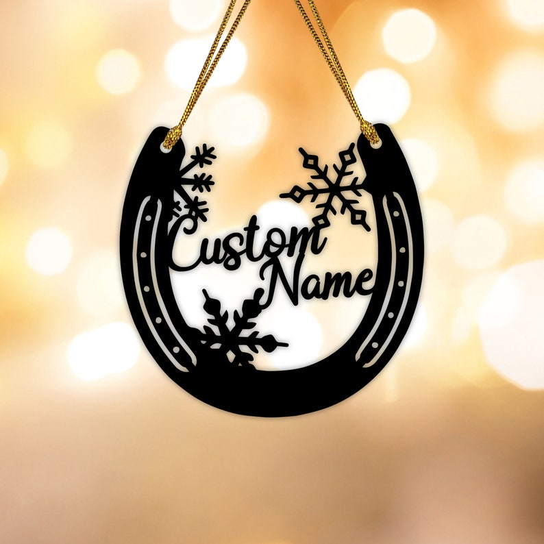 Custom Horseshoe Christmas Ornament Metal, Horse Shoe Ornament, Horse Lover Gift, Good Luck Gift, Snowflake Ornament, New Year Gift