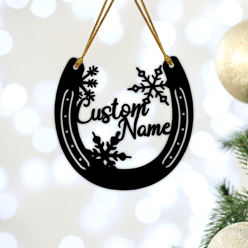 Custom Horseshoe Christmas Ornament Metal, Horse Shoe Ornament, Horse Lover Gift, Good Luck Gift, Snowflake Ornament, New Year Gift