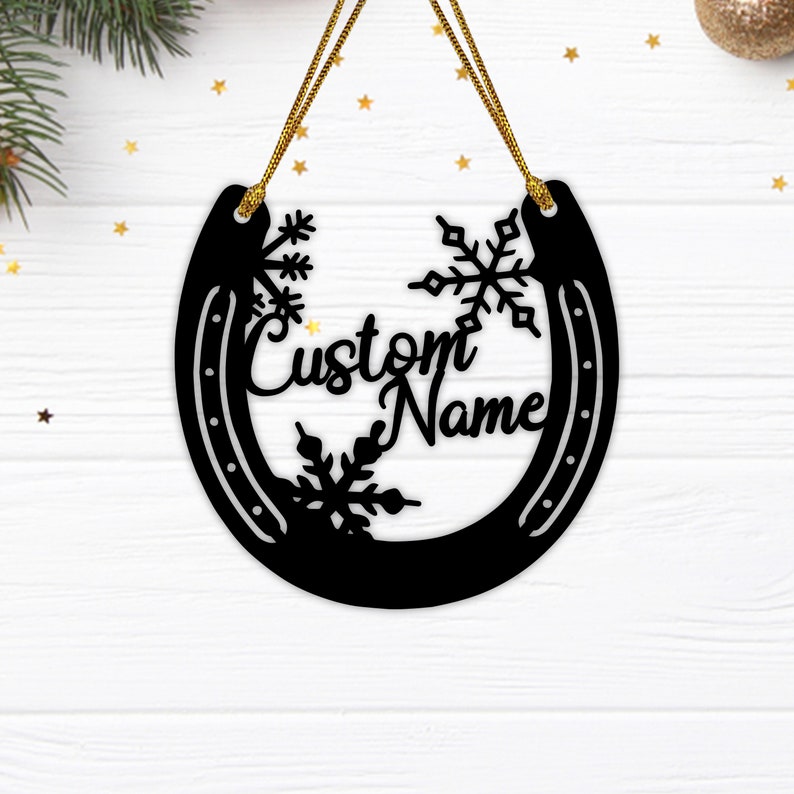 Custom Horseshoe Christmas Ornament Metal, Horse Shoe Ornament, Horse Lover Gift, Good Luck Gift, Snowflake Ornament, New Year Gift