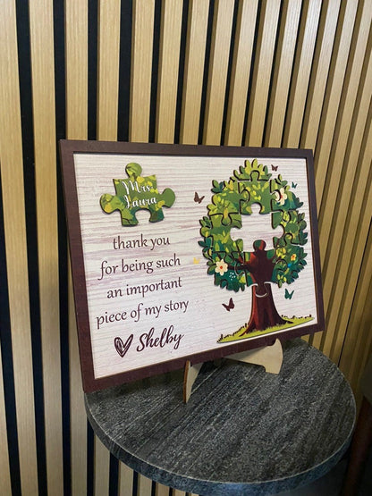 Personalized Teacher Gift Wooden Sign| Custom Thank You For Being An Important Piece Of My Story| Teacher Gifts| Christmas Gifts