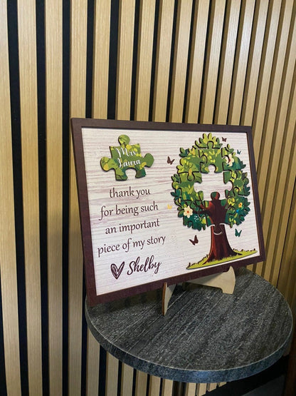 Personalized Teacher Gift Wooden Sign| Custom Thank You For Being An Important Piece Of My Story| Teacher Gifts| Christmas Gifts