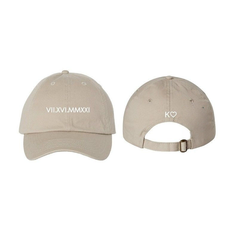 Custom Roman Numeral Embroidered Cap // Initial Heart Custom Embroidered Hat // Anniversary Date // Personalized Cap // Bachelorette