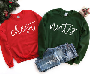 Funny Couples Christmas Sweatshirt: Chest And Nuts Matching Holiday Shirt