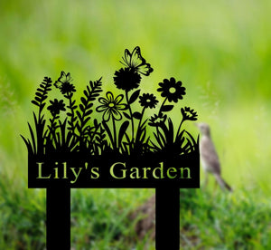 Custom Garden Sign with Stake, Flower Design Personalized Garden Sign, Gardener Name Sign, Yard Sign, Mom's Metal Garden Sign, Porch Decor