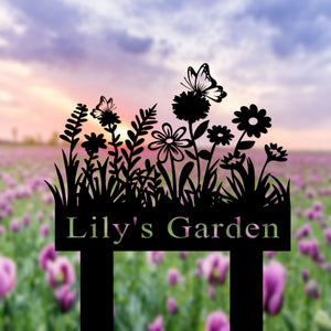 Custom Garden Sign with Stake, Flower Design Personalized Garden Sign, Gardener Name Sign, Yard Sign, Mom's Metal Garden Sign, Porch Decor