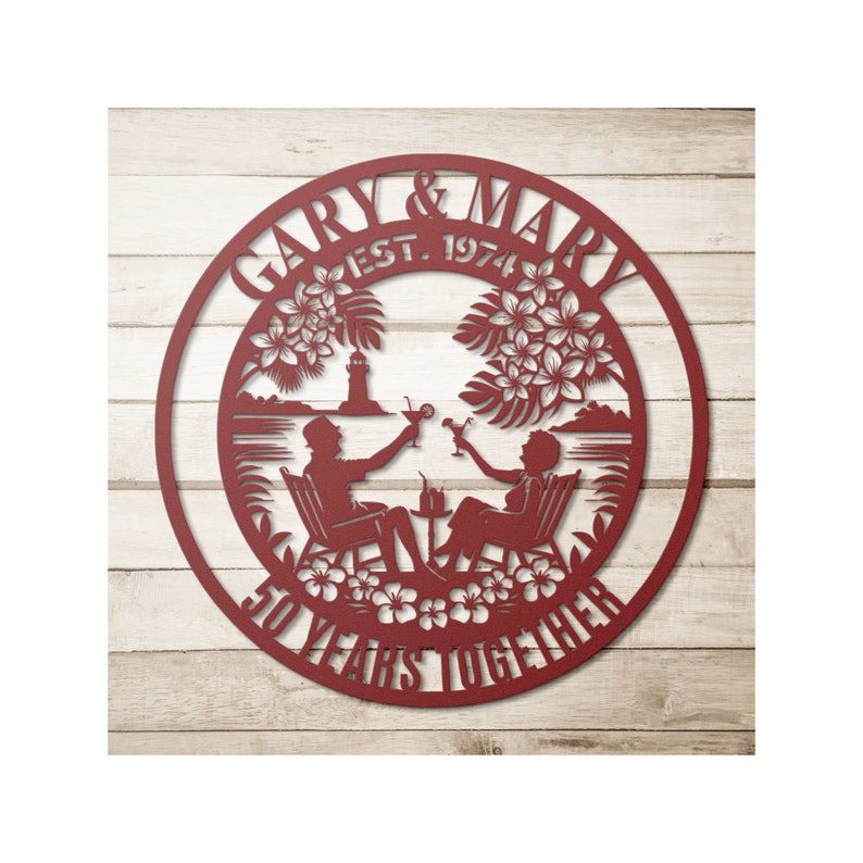 50th Anniversary Gift For Parents Custom Wedding Anniversary Gift For Couple Wife Metal Wall Art Sign Golden Wedding Tropical Coastal Summer