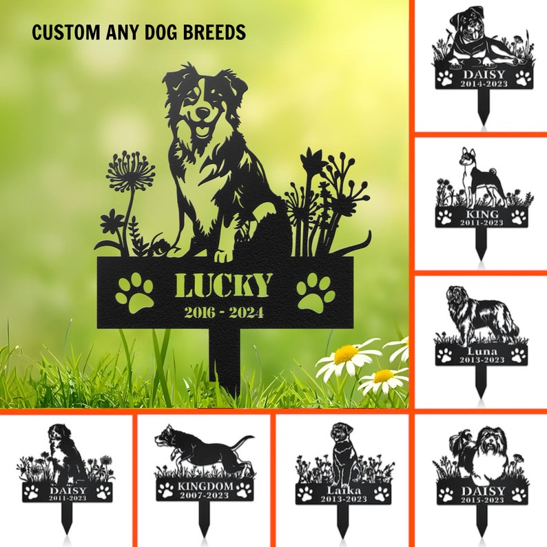 Custom Dog Memorial Stake, Dog Grave Marker, Dog Loss Metal Stake, Personalized Cut Metal Dog Garden Sign, Dog Loss Gift, Garden Decor Metal Sign il_794xN.6077692901_ljxi.jpg