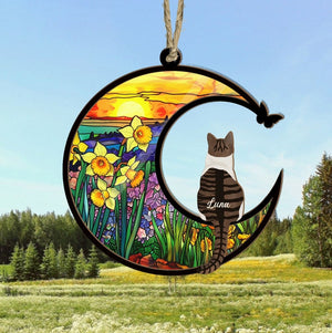 Personalized Cat Memorial Suncatcher, Custom Cat Memorial Gift, Cat Windows Hanging, Pet Memorial Suncatcher, Cat Loss Sympathy Gift