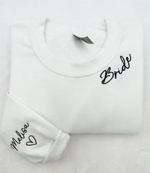 Embroidered Custom Bridesmaid/Groom Neckline Sweatshirt/Hoodie, Name on Sleeve, Personalized Bachelorette Gift, Maid of Honor, Bride To Be il_794xN.6078847101_hmj5.jpg